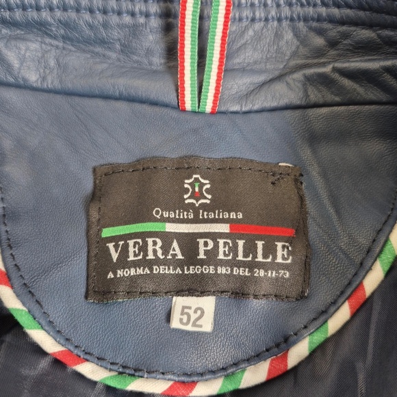 Vera Pelle Women’s Italian Blue Leather Jacket Sz L - Picture 3 of 5